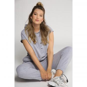 Top felpa cappuccio ampio spalle grigio donna taglia 52/54