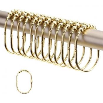 Ganchos de anillo dorados para cortina de ducha, pack de 12, rodillos suaves
