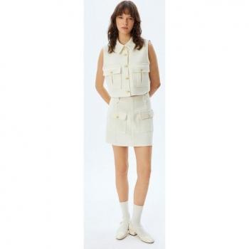 Koton Damen-Crop-Weste aus Tweed mit Goldknöpfen - Größe 42