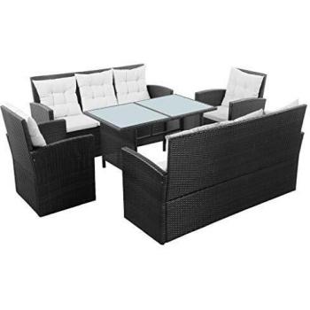 5-Piece Black Poly Rattan Outdoor Seating Set with Cushions