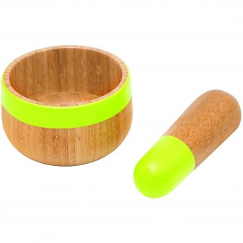 Ensemble de Pilon & Mortier en Bambou Vert Pebbly, dimensions 14 x 14 x 4 cm, pack de 2 unités