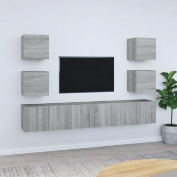 Set di Mobili Porta TV 7 pezzi Grigio Sonoma in Legno Compensato