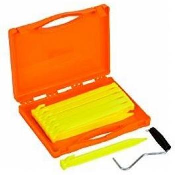 Vango Bolt Plastic Peg Set with 22 cm X 12 Peg Extractor Storage Case (Yellow)