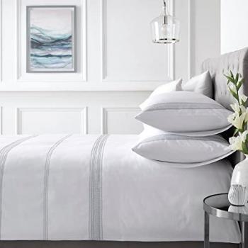 Embroidered Band Duvet Set, 100% Cotton, 200 Thread Count, White