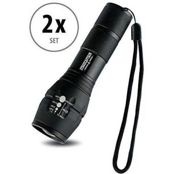 2er Set Stagecaptain TF-1000 LED-Taschenlampe (1000 Lumen, 5 Leuchtmodi, robustes Aluminiumgehäuse, stufenloser Zoom, 150m Reichweite) Schwarz