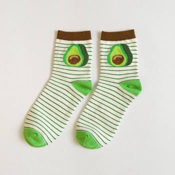 Frühling Baumwoll-Jacquard-Socken mit gestreiftem Avocado- und Ananas-Muster