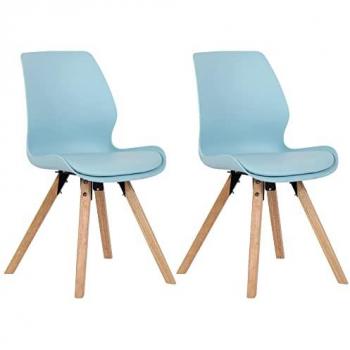 Set di 2 sedie Luna in plastica blu con base in legno
