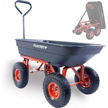 Fuxtec carrito jardín basculante fx-kw2175, carga 300kg, carretilla de transporte carro de mano, 4 grandes ruedas neumáticas