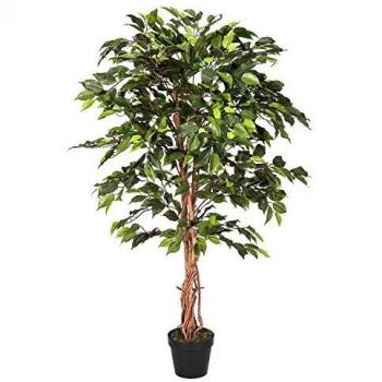 Green Artificial Ficus Tree 4 Ft and 6 Ft, Variegated Topiary Plant with Pot
