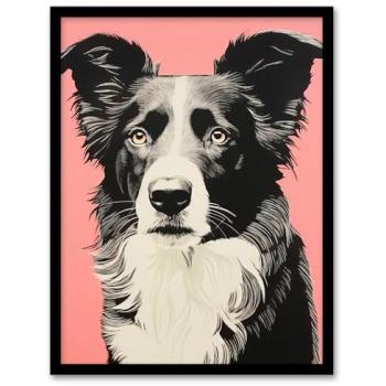 Retro Border Collie Black & Peach Screen Art