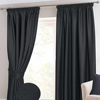 HOMESCAPES Black Herringbone Chevron Blackout Curtains – Pencil Pleat, 46x54