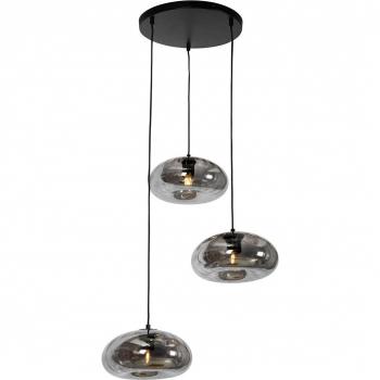 Ayesha 3-Light Black Pendant Light with Round Smoke Glass