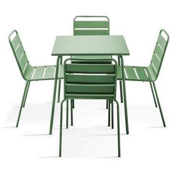 Ensemble table de jardin et 4 chaises en métal vert cactus