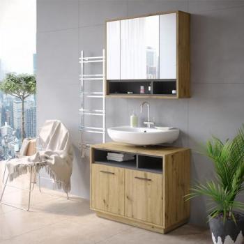 Beatrice Mobile Sottolavabo in Rovere Artigianale, Antracite 80x64 cm Vicco