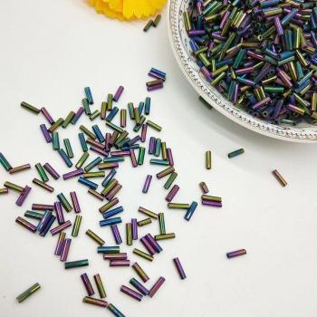 LNHOME 2*6mm Black AB Glass Beads 60g/1440Pcs