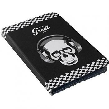 FUNDA UNIVERSAL E-VITTA STAND 2P URBAN TRENDY SKULL PARA TABLET 7/17.7CM - FIJACIÓN MOLDES DE PLÁSTICO - 2 POSICIONES - CIERRE CON BANDA
