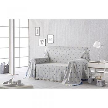 Plaid Multiusos Jacquard Lunares Azul | Colcha y Protector de Sofá y Cama | 230x260 cm | Envío a Domicilio Gratis
