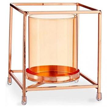 Portavelas Cuadrado Cobre Ambar 11,5 x 12,6 x 11,5 cm Metal Vidrio