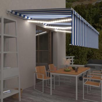 Manual Retractable Awning with Blind & LED 6x3m Blue & White vidaXL