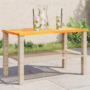 Vidaxl Beige Garden Table 70x38x42 cm Poly Rattan Acacia Wood