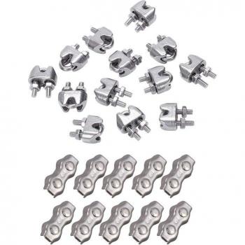22 Pcs Stainless Steel Wire Rope Cable Clamp Set