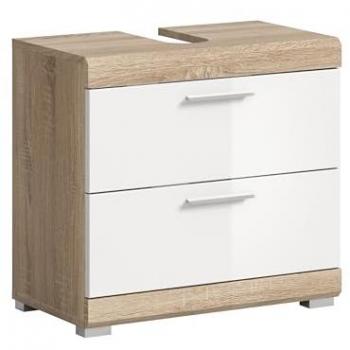 Meuble de salle de bain 2 tiroirs chêne et blanc 60x34x56 cm