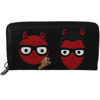 Dolce & Gabbana Black Red Leather Zipper Wallet