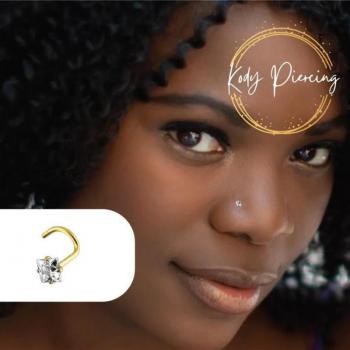 Orecchino Stud Curvato Oro Solid 14K con Zircone a Scacchi 1,5 mm