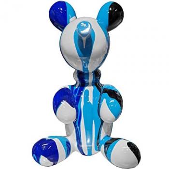 Statuette Ourson Ballon Blanc Noir Bleu 17 cm