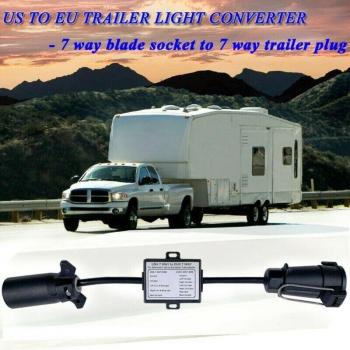 US to EU Trailer Light Converter 7-Way Blade Socket to 7-Pin Round Plug
