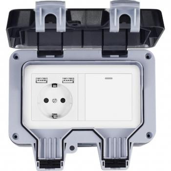 SRAN IP66 Waterproof Outdoor EU Standard Wall Socket with Dual USB Charging Ports and Momentary Push Button Switch