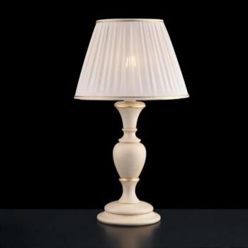 Luce da tavolo Fiorenza con paralume in legno avorio‑oro