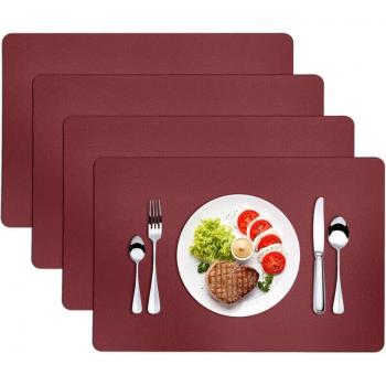 Norcks Heat Resistant Non-Slip Washable Leather Placemats 4-Pack 45x30CM Red