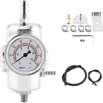 Silver 0-140 PSI Adjustable Fuel Pressure Regulator with Oil Pressure Gauge