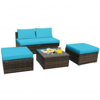 Costway 5-piece Contemporary Rattan Patio Wicker Furniture Set - Turquoise
