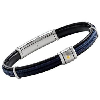 Bracelet Jourdan Cuir Noir et Cordelette Bleue