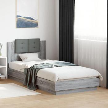 VidaXL LED Bed Frame, Grey Sonoma, 100x200 cm, Mattress Not Included