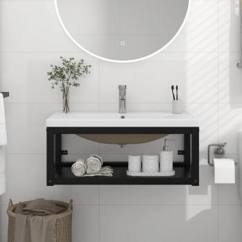 Mueble de baño con lavabo integrado de hierro negro