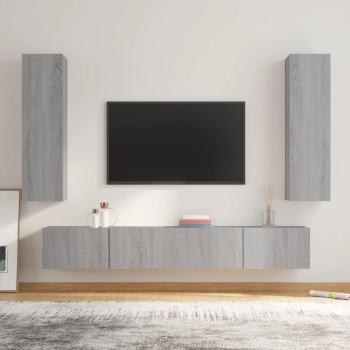Mueble de TV 4 pzas madera contrachapada gris