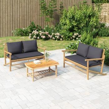 VidaXL Patio Bench with Dark Gray Cushions Bamboo