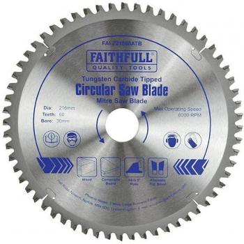 Faithfull TCT Cross Cut Mitre Saw Blade 216mm 60T 30mm