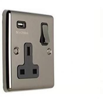 Enhanced Black Nickel 1-Gang Single Socket with USB