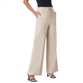 Stone‑Color Roman Women’s Wide Leg Tied Waist Trouser – Size 18