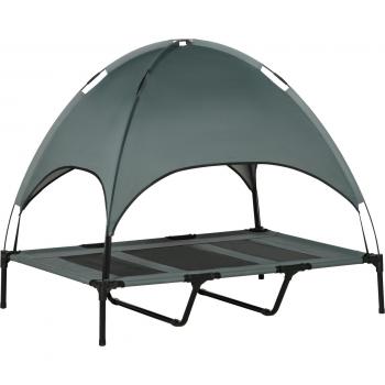 Cama Elevada PawHut para Mascotas con Toldo Negro/Gris 108x122x92 cm