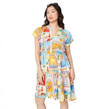 Orange Patchwork Smock Dress – Women’s Knee Length