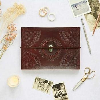 Paper Green Embossed Leather Photo Album – Indra Medium