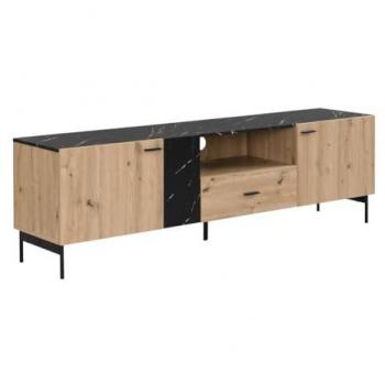 Mobile TV 2 ante con cassetto e nicchia – legno naturale con finitura marmo nero