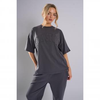 Kaiia Studio Distressed Applique Oversized T-Shirt Dark Grey