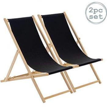 Harbour Housewares Traditional Adjustable Beach-style Deck Chair - Black