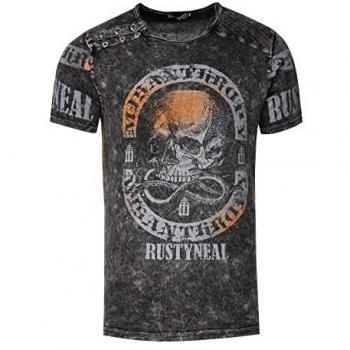 Rusty Neal Herren T‑Shirt XL in Dunkelgrau – Rundhals, Baumwollqualität, Markenprint